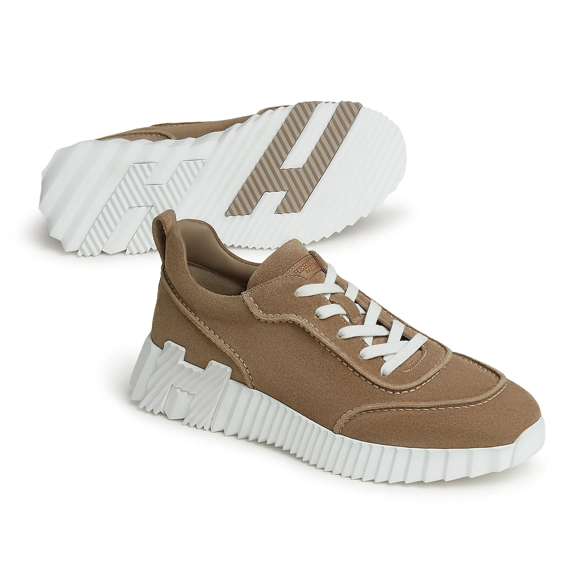 Sole Side View of Hermes Paris Bouncing Suede Beige Sable Sneaker H262890ZHC9400